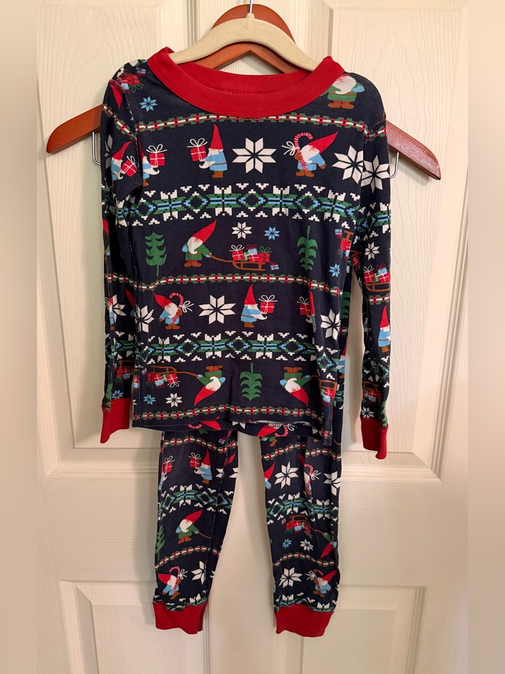 Hanna Anderson Navy Gnome Holiday Pajama Set with Red Trim